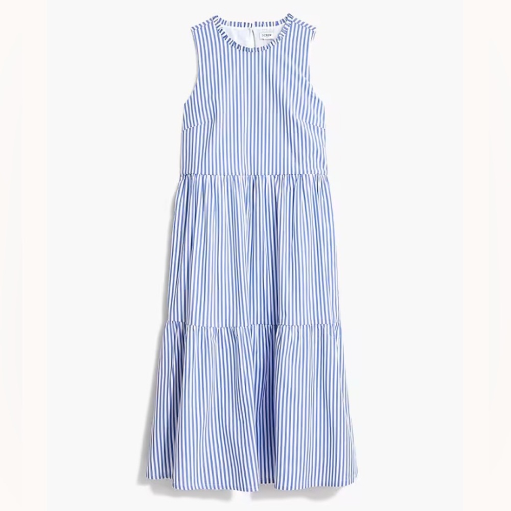 J.Krew Sleeveless Tiered Midi Dress In Cotton Poplin!